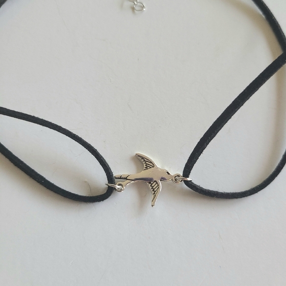 Boho Black Faux Suede Bird Choker - Picture 2 of 6